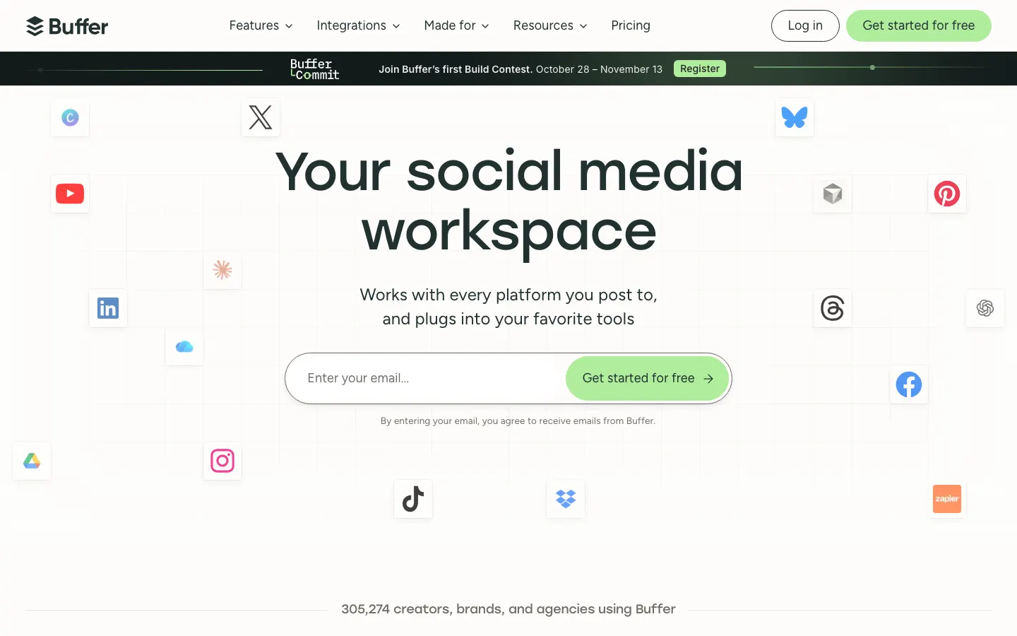 Buffer homepage hero section