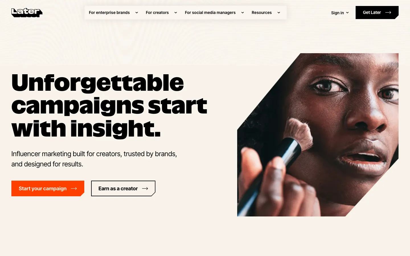 Later homepage hero section
