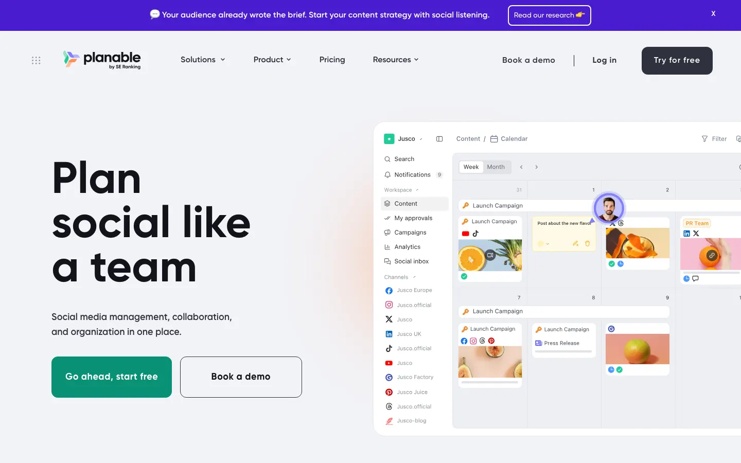 Planable homepage hero section