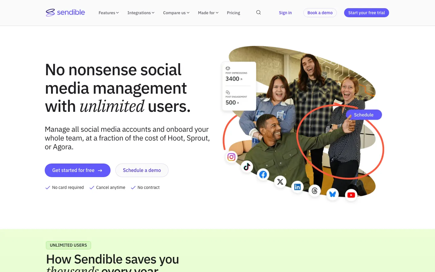 Sendible homepage hero section