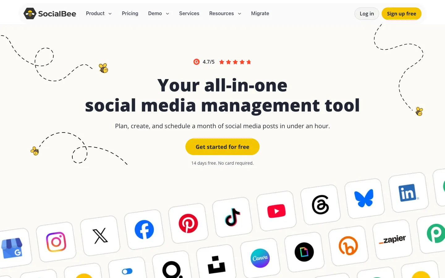 SocialBee homepage hero section