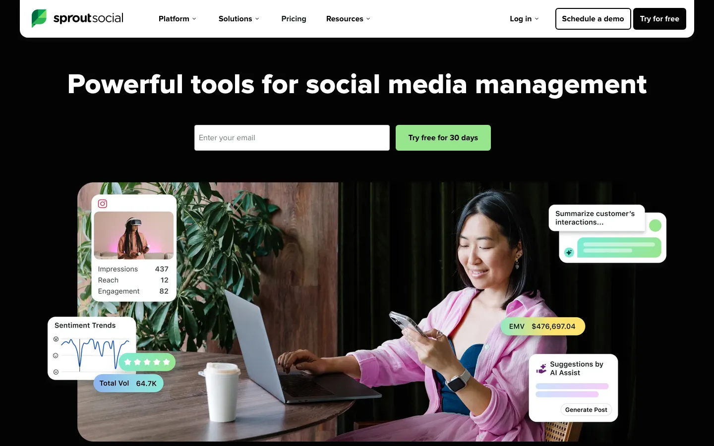 Sprout Social homepage hero section